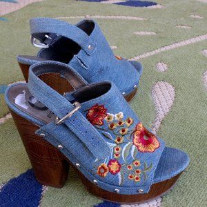 Wood & Floral embroidered platforms